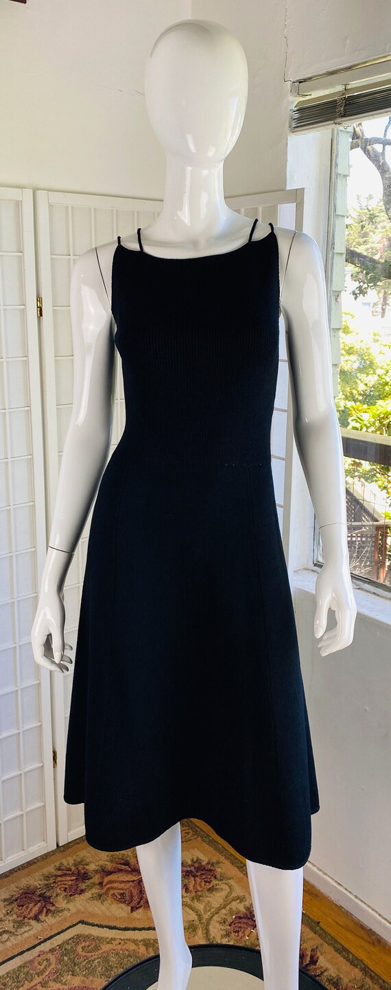 Vintage St John black rayon open back dress, 4.