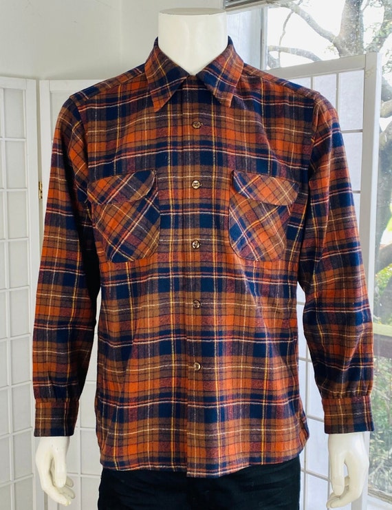 Vintage Pendleton Mens Plaid Wool Shirt, L. - image 4