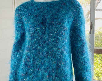 Vintage hand knitted rayon, wool, silk, mohair blend sweater, M.