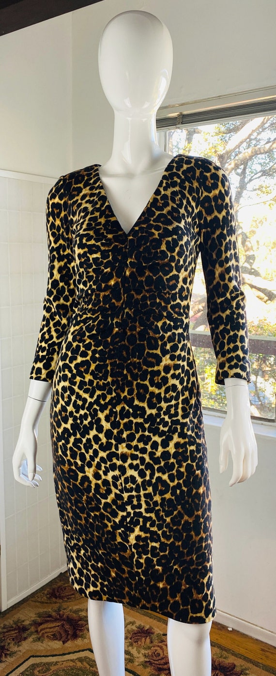 Designer Paola Quadretti leopard print ruched dres