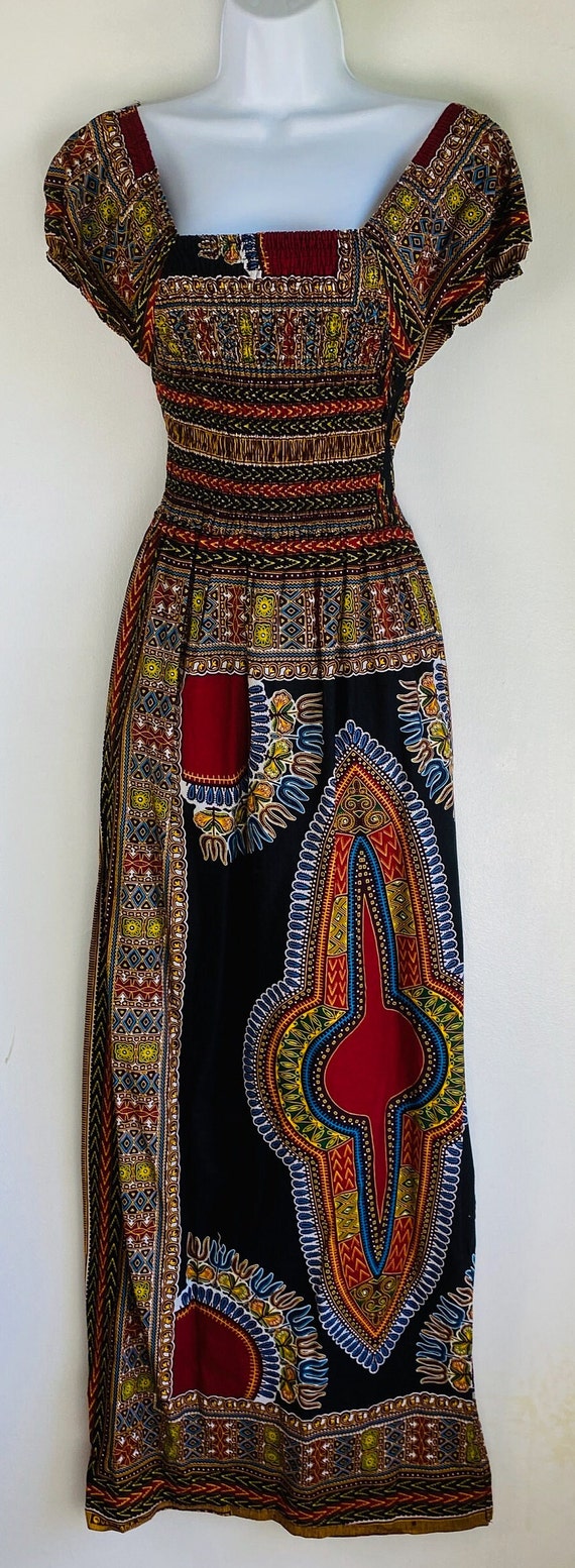 Vintage Hand Made African Fabric Maxi Dress Sm.