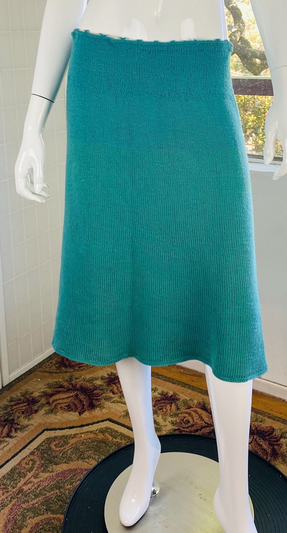 Vintage hand knit teal skirt, M. - image 3