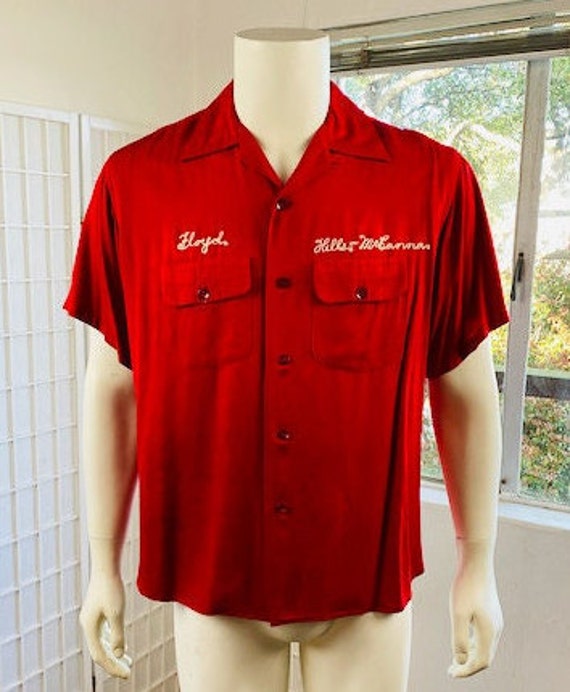 Vintage Bobby Bomber, Red Gaberdine Bowling Shirt, XL. - Etsy