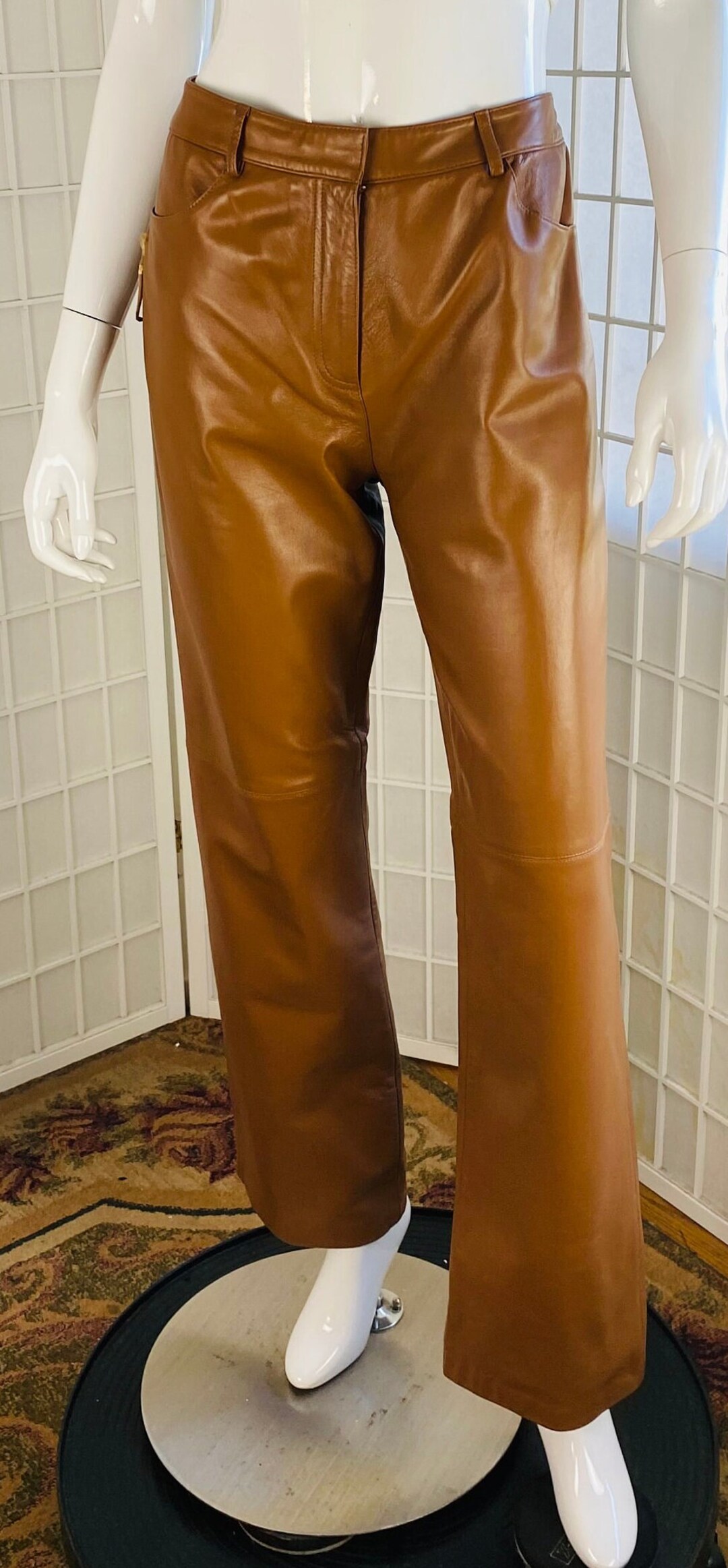 VAKKO, Womens Carmel Color Leather Lined Pants, 10. - Etsy
