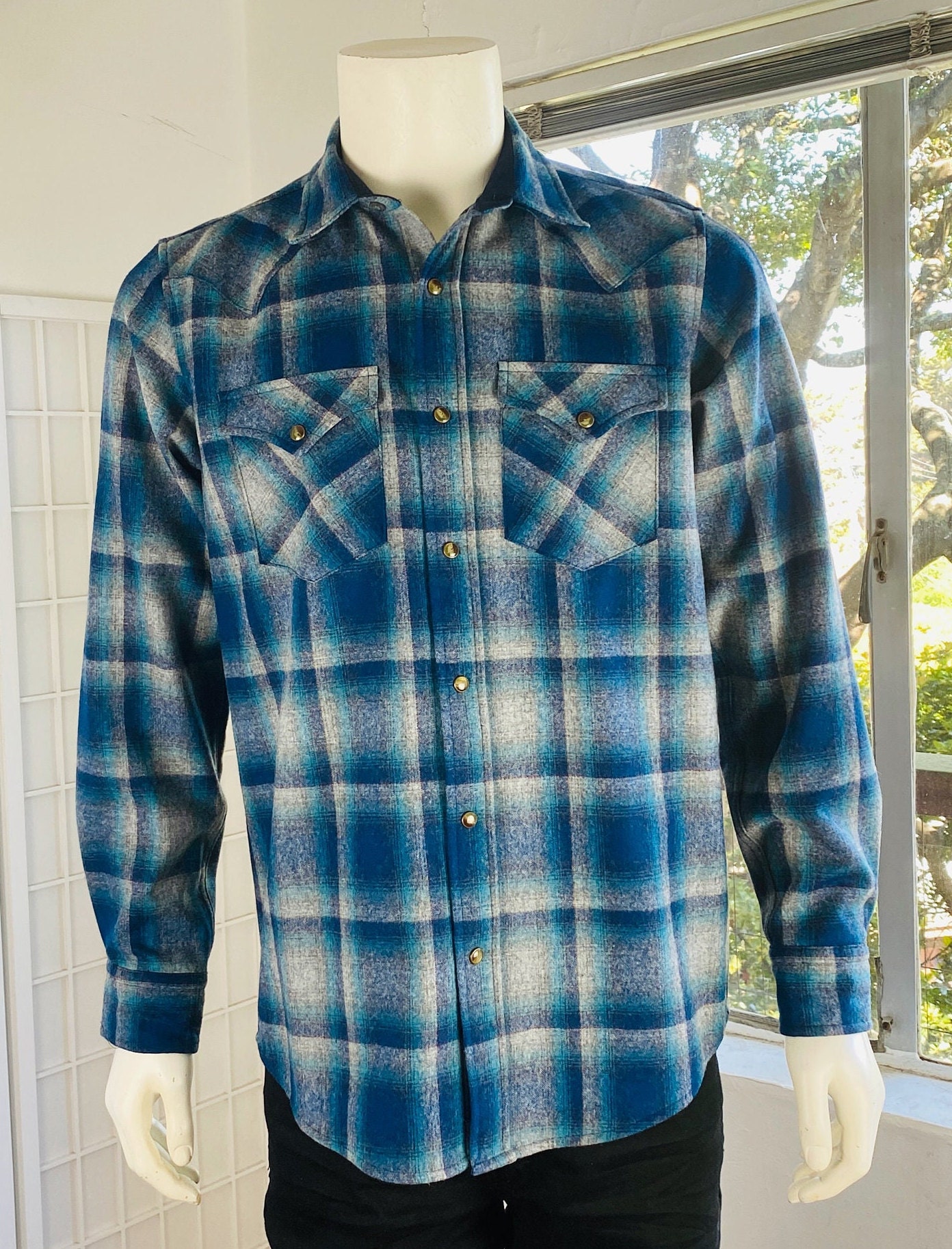 Pendleton Mens Western Blue Shadow Plaid W/snap Buttons, M. - Etsy
