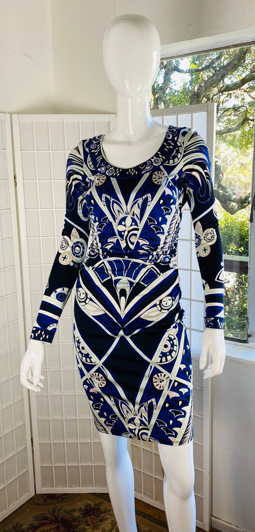 EMILIO PUCCI, Silk Print Ruched Knee-length Dress, 8. - Etsy