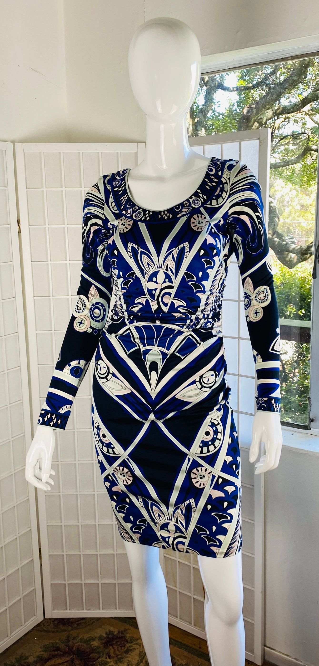 EMILIO PUCCI, Silk Print Ruched Knee-length Dress, 8. - Etsy