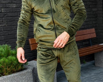 Green Velour Tracksuit: Men's Vintage Loungewear Set