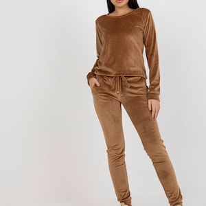 2 Piece Set Women Stacked Flared jogger Velvet Velour Tracksuits Hoodie