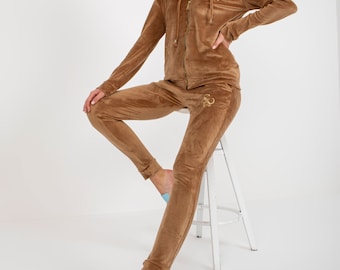 2 Piece Set Women Stacked Flared jogger Velvet Velour Tracksuits Hoodie