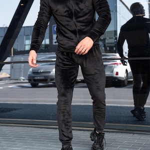 Black velour joggers mens hotsell