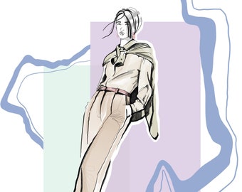 Minimalist Fashion Illustration Print, Hand-Drawn Line Art, Modern Sketch (Instant Download)