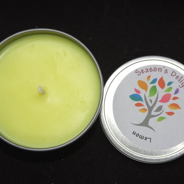 Lemon Container Candle Made With Soy Wax And In A Rose Gold Or Silver Tin.