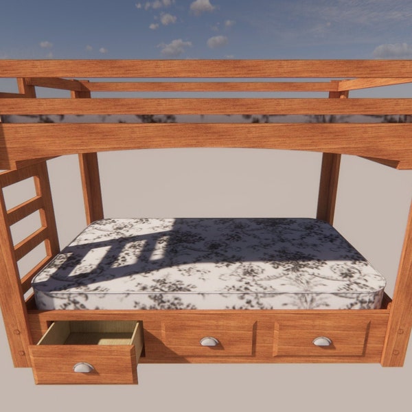 Classic design bunk beds plan how to build / Full plan PDF / Instruction for Diy build double beds with drawers