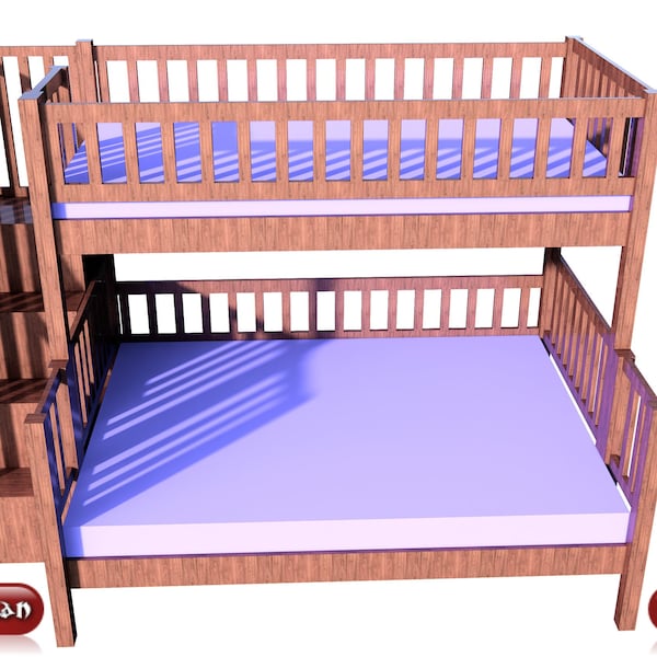 Bunk beds plan how to build / Full plan PDF / Twin bed and full bed combination / Instruction for Diy build double beds