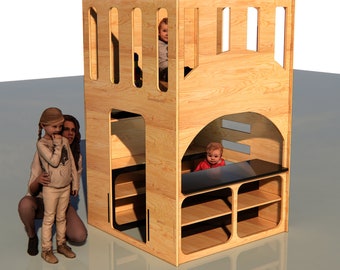 CNC project for kids Cubby house playground with stairs and floor / dxf, eps, svg / 18 mm plywood