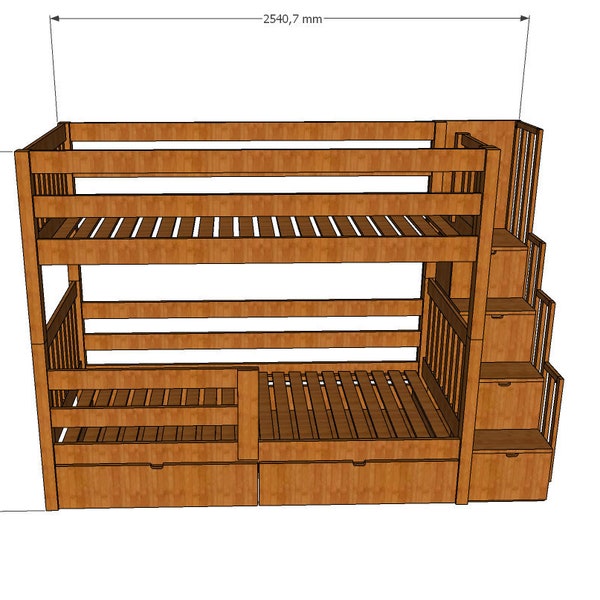 Modern bunk beds plan how to build / Full plan PDF / Instruction for Diy build double beds with drawers