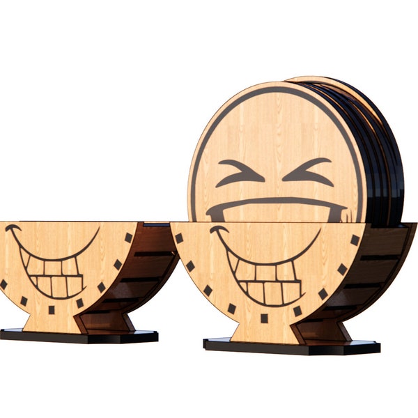 Emoji coasters with holder laser cut files / vector file SVG DXF EPS / glowforge file, cricut vector