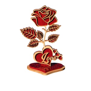 File tagliati al laser Rosa d'amore in legno con supporto / San Valentino Ti amo / Festa della mamma File tagliati al laser SVG DXF EPS / file glowforge