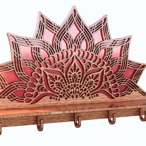 Archivo cortado con láser Key Shelf mandala / Archivo vectorial Key Shelf / Soporte para estante de llaves Archivos cortados con láser SVG DXF EPS / Archivo glowforge