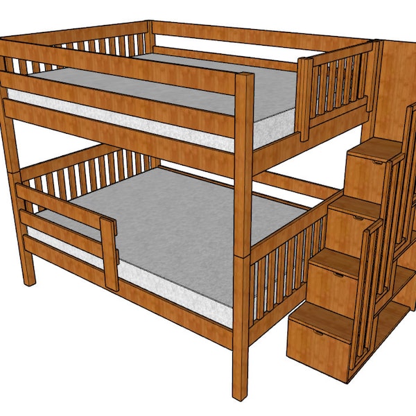 Full Over Full Bunk Bed plan how to build / Full plan PDF full over full mattres size  / Instruction for Diy build double beds with drawers