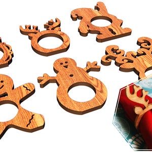 Weihnachten Serviettenring Ornament svg Laser cut Datei / Laser cut Datei pdf, dxf, eps, svg / Glowforge-Datei Serviettenhalter Rentier, Weihnachtsmann, SVG