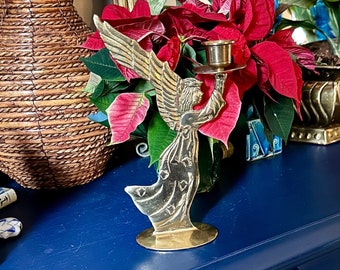 Vintage Brass Angel Candleholder