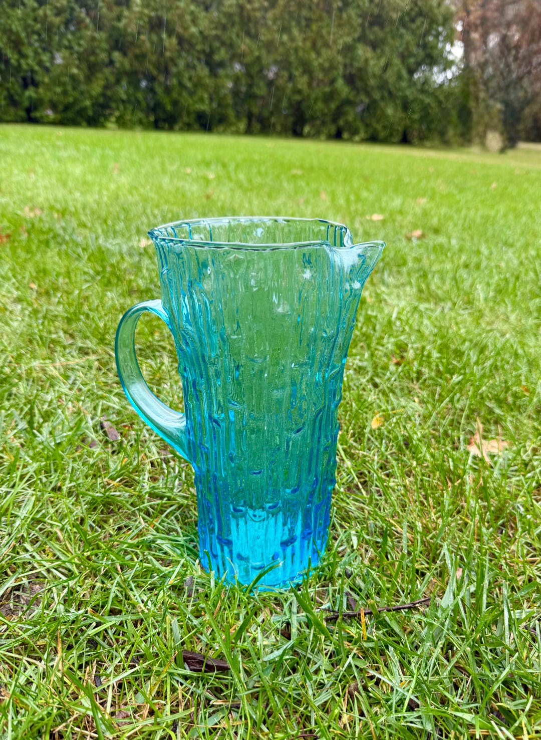 Blue Glass Bamboo Pitcher - Etsy