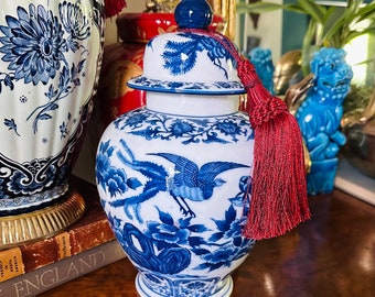 Vintage Blue & White Japanese Porcelain Ginger Jar