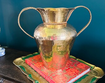 Large Hammered Brass & Copper Vase