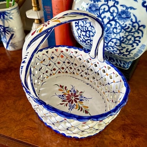 Blue & White Hand Painted Porcelain Basket