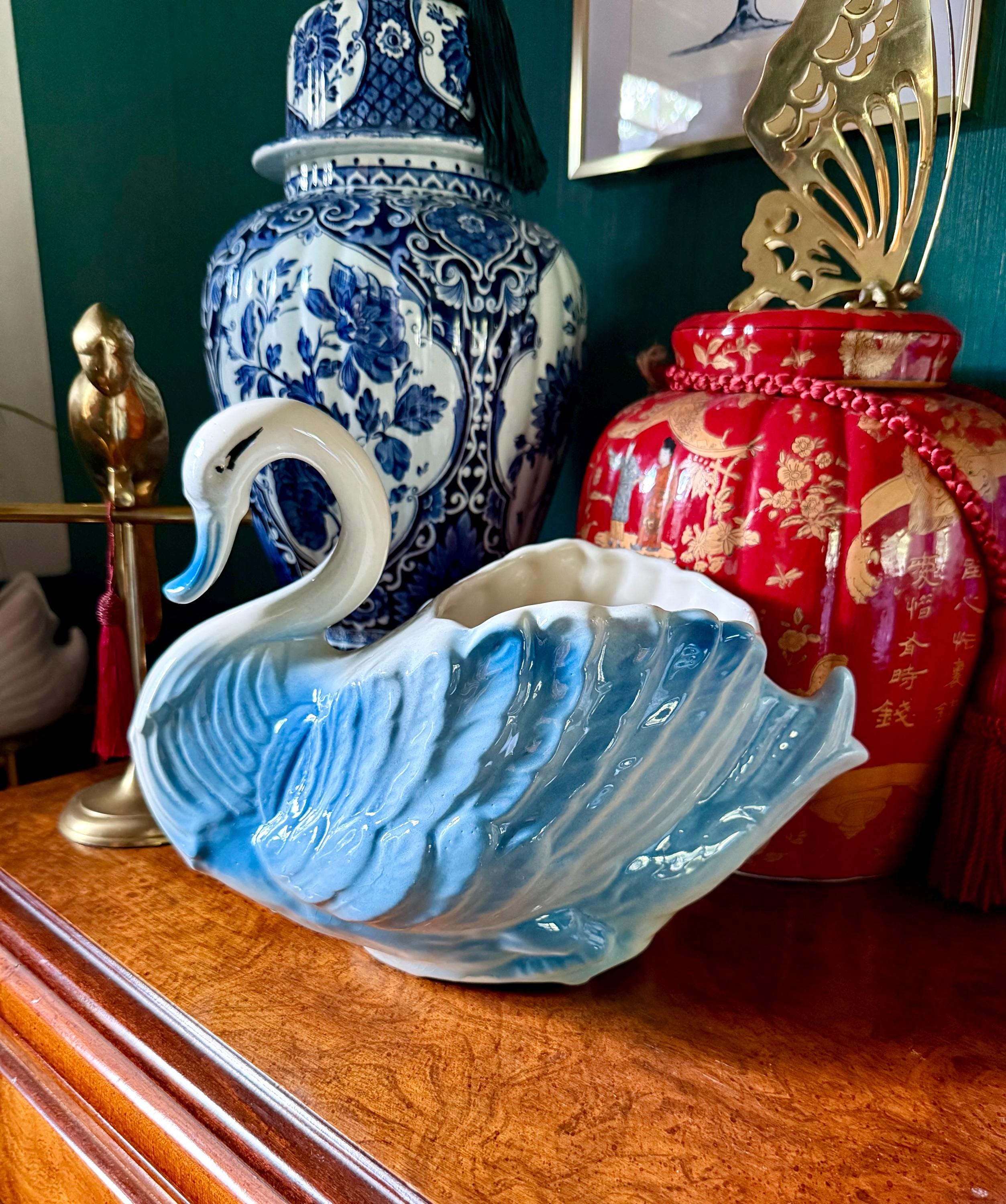Blue Porcelain Swan - Etsy