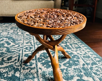 Vintage Craved Wood Plant Stand/Small Stool