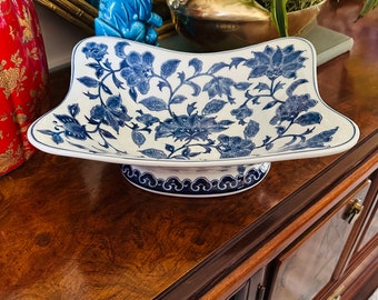 Vintage Chris Madden Blue & White Pedestal Bowl