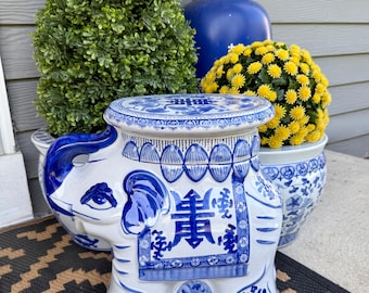 Bombay Blue & White Elephant Stool