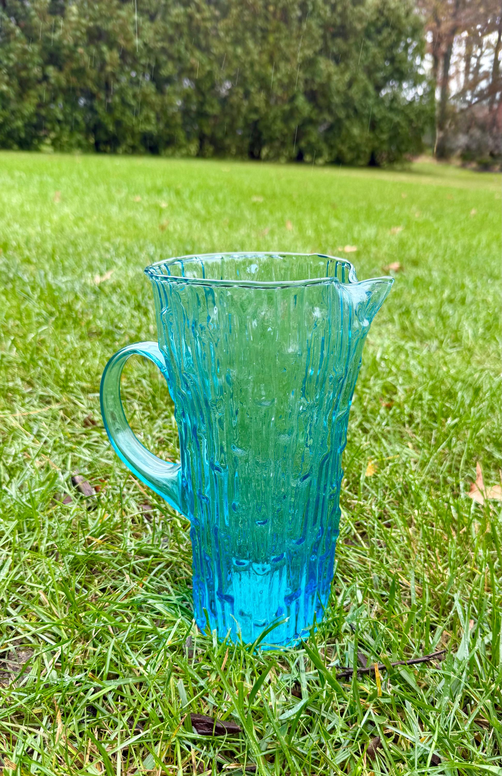 Blue Glass Bamboo Pitcher - Etsy