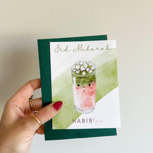 Cartão de Eid - Eid Mubarak Habibtea - Cartão de Eid Mubarak - Eid 2025 - Cartão de Saudações Muçulmano - Cartão de Eid Bonito - Cartão de Eid Matcha