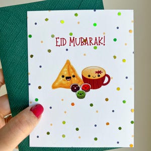 Eid Card - Carte Eid faite main - Eid Mubarak Card - Desi Eid Card - Indian Eid Card - Pakistan Eid Card - Flat Eid Card - Famille Samosa