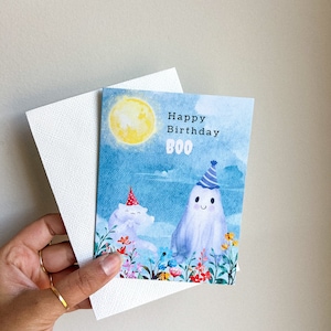 Carte d'anniversaire - Happy Birthday Boo - carte d'anniversaire fantasmagorique - carte d'anniversaire drôle - carte pliée - carte d'anniversaire Halloween