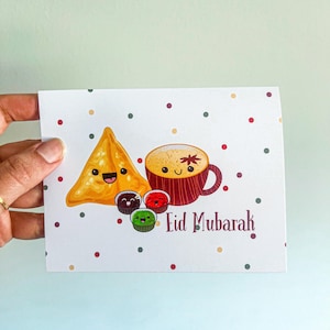 Carte de voeux de l'Aïd - jolie carte de l'Aïd - carte de l'Aïd Mubarak - famille Samosa - carte Desi Eid - carte drôle de l'Aïd