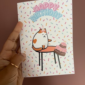 Cute Cat Birthday Card  | 5 x 7 Foldable Eid Card | Funny Birthday Card | Birthday Card | Cat Card | Digital Birthday Card