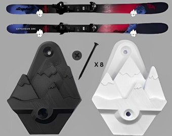 Snow Skis Wall Mounts, Minimalistic Design, Snow Ski Rack, Gift for Skiers, Extra Width to Fit Any Snow Ski, Wall Decor