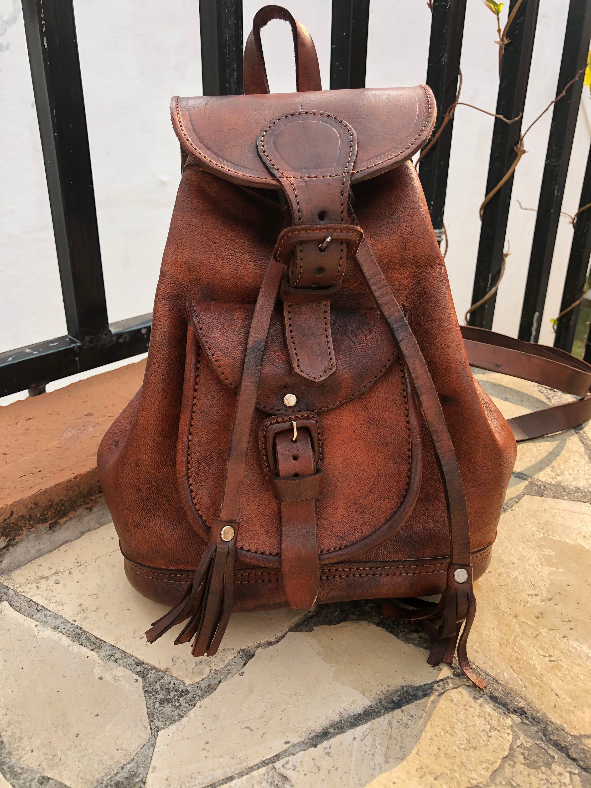 Small Mexican artisanal leather backpack Etsy