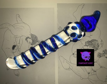 8 Inches Fantasy Glass Dildo / Medium / Antibacterial / Blue / Crystal Dildo / Vagina Masturbation Magic Wand 【Discreet Shipping】