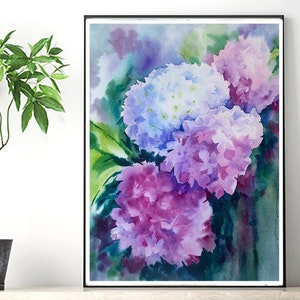 Stampa ad acquerello con pianta di ortensia, regalo per la mamma, regalo di Natale unico, bouquet di ortensie, natura morta, fiori, stampa artistica floreale, regalo per gli amanti dei fiori