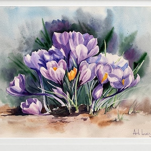 Stampa ad acquerello di fiori di zafferano, regalo per nipote da zia, non ti scordar di me, poster artistico di croco, decorazione per appartamento, giardino della nonna, regalo di Pasqua unico