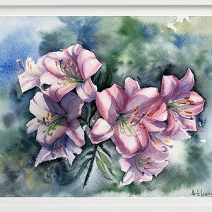 Decorazione per appartamento con gigli rosa, regalo per nipote da zia, fiori da giardino, dipinto, arte murale botanica, regalo per inaugurazione della casa, bouquet da giardino, opera d'arte con gigli