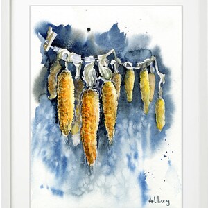 Dipinto ad acquerello di mais Originale regalo per padrini, fattoria, raccolto, regalo per la padrona di casa, giardino della nonna, appartamento, arte, arredamento, cucina, estetica, zia