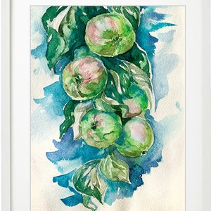 Mele Dipinto ad acquerello originale Regalo per la mamma di Dio Regalo per la padrona di casa del giardino della nonna Regalo per inaugurazione della casa Decorazione per appartamento Arte della frutta Cottagecore