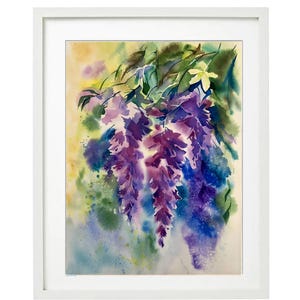 Dipinto ad acquerello originale con fiori di glicine, regalo per la mamma, arte botanica da parete, regalo per inaugurazione della casa, decorazione per appartamento con dopamina, 75° compleanno